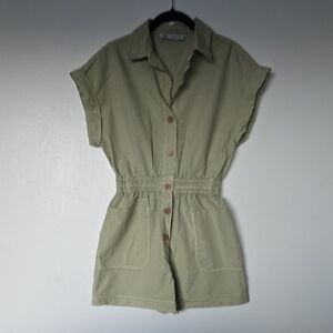 Zara Khaki Button-Up Jumpsuit